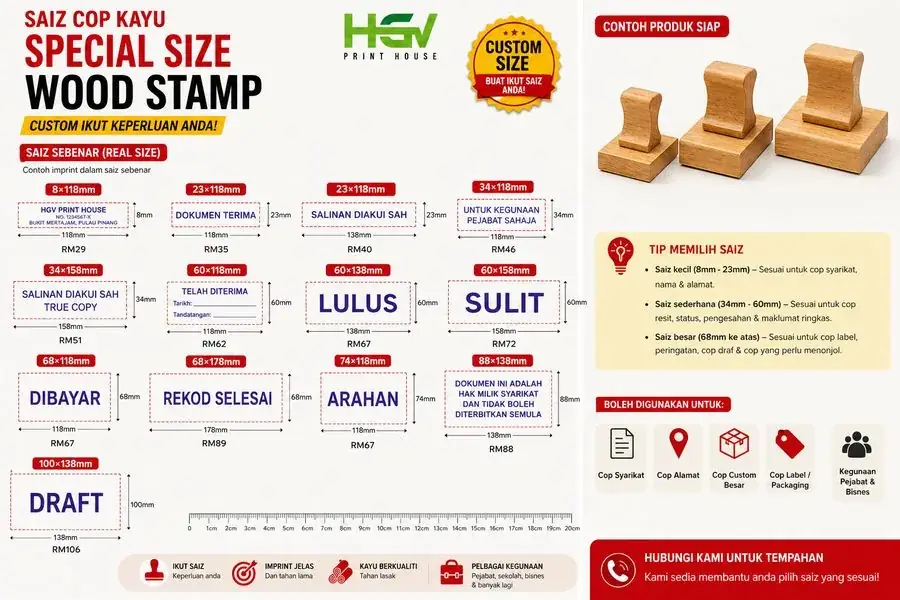 Panduan Saiz Wood Stamp