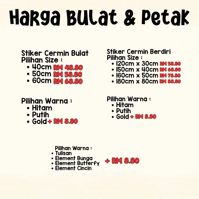 Senarai harga sticker bulat dan berdiri serta caj tambahan